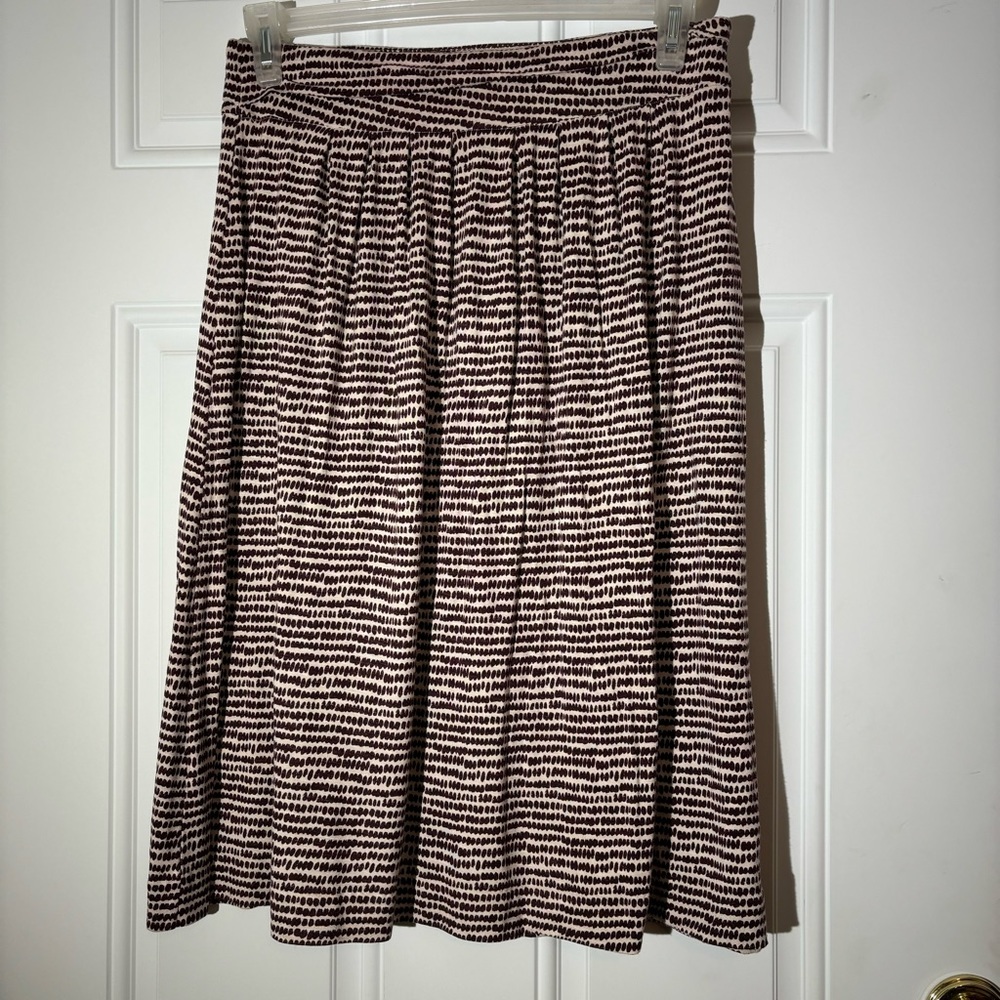 Loft Brown & Cream Midi Skirt, Size Medium